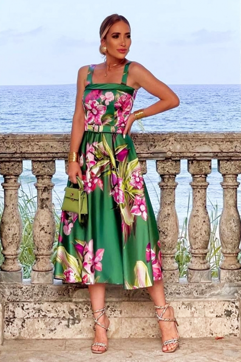 Rochie midi cu floral print, bretele late și fustă evazată ELVIRIA, Culoare: multicolor, IVET.RO - Reduceri de până la -80%