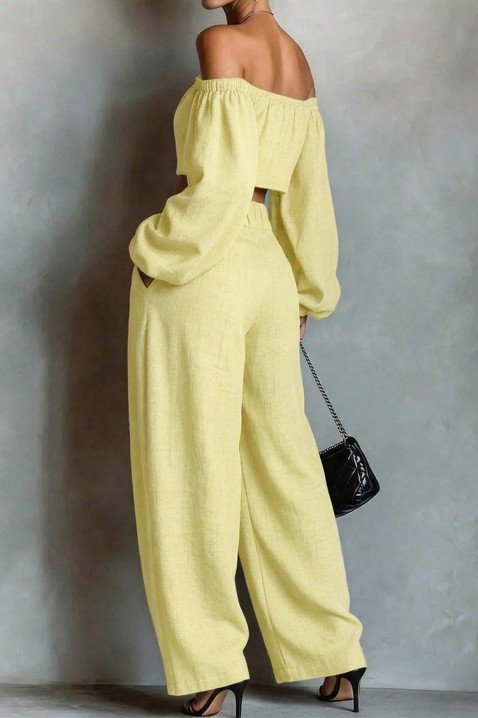 Set de damă din in format dintr-un top cu umeri căzuți și pantaloni largi JEZABEL YELLOW, Culoare: galben, IVET.RO - Reduceri de până la -80%