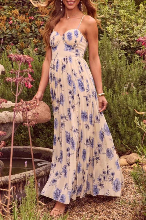 Rochie lungă cu bretele subțiri print floral și fustă vaporoasă MELORIALA, Culoare: multicolor, IVET.RO - Reduceri de până la -80%