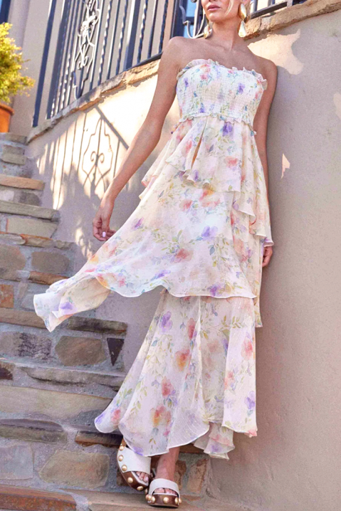 Rochie lungă cu bretele subțiri, print floral și volane SELINARA, Culoare: multicolor, IVET.RO - Reduceri de până la -80%