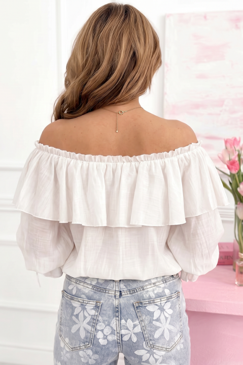 Bluză romantică pentru femei cu umeri căzuți și volane MARBELIA WHITE, Culoare: alb, IVET.RO - Reduceri de până la -80%