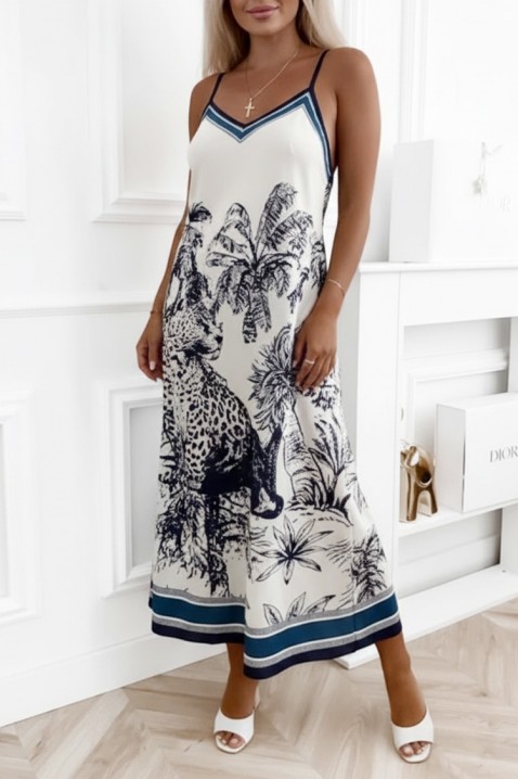 Rochie midi de vară , cu bretele subțiri și imprimeu tropical ATROPINA NAVY, Culoare: albastru, IVET.RO - Reduceri de până la -80%