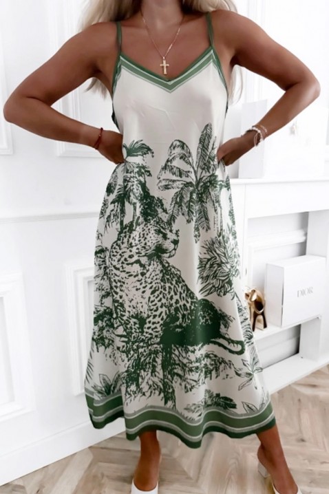 Rochie midi de vară , cu bretele subțiri și imprimeu tropical ATROPINA GREEN, Culoare: verde, IVET.RO - Reduceri de până la -80%