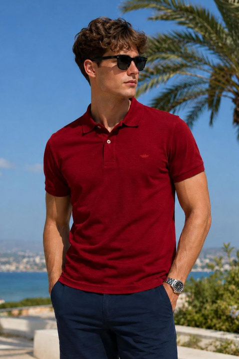 Tricou pentru bărbați cu guler, mâneci scurte și nasturi MARCELO BORDO, Culoare: bordo, IVET.RO - Reduceri de până la -80%