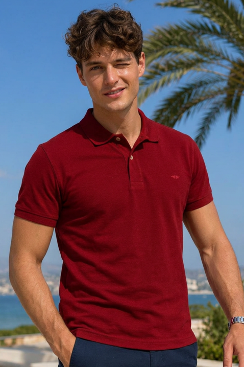 Tricou pentru bărbați cu guler, mâneci scurte și nasturi MARCELO BORDO, Culoare: bordo, IVET.RO - Reduceri de până la -80%