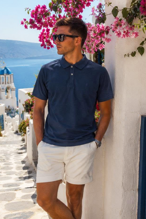 Tricou pentru bărbați cu guler, mâneci scurte și nasturi MARCELO NAVY, Culoare: bleumarin, IVET.RO - Reduceri de până la -80%