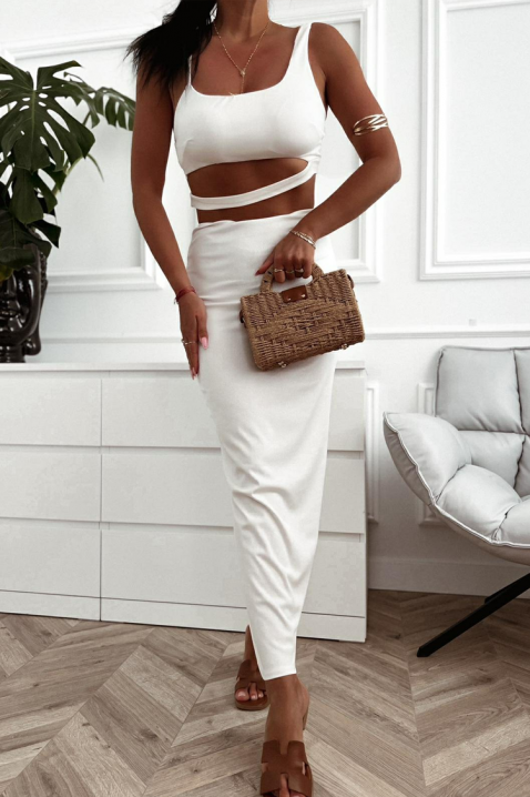 Set romantic pentru femei, format din top scurt și fustă lungă BELVENITA WHITE, Culoare: alb, IVET.RO - Reduceri de până la -80%