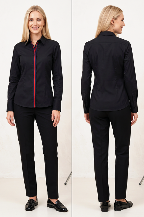 Cămașă elegantă de damă cu accent contrastant LARENTISA BLACK, Culoare: negru, IVET.RO - Reduceri de până la -80%