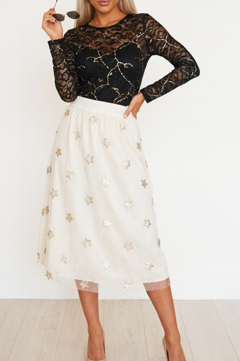 Fustă midi din tul cu print auriu cu stele STARLESA BEIGE, Culoare: bej, IVET.RO - Reduceri de până la -80%