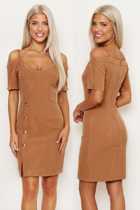 Rochie scurtă stilată cu mâneci căzute și nasturi decorativi LEBRANDA CAMEL, Culoare: caramel, IVET.RO - Reduceri de până la -80%