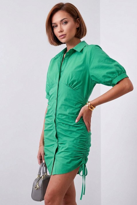 Rochie scurtă de vară tip cămașă cu efect drapat și mâneci bufante SLOVINA GREEN, Culoare: verde, IVET.RO - Reduceri de până la -80%
