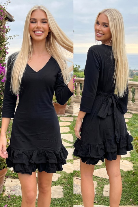 Rochie scurtă cu decolteu în V, volane și șnur la spate NERINALA BLACK, Culoare: negru, IVET.RO - Reduceri de până la -80%