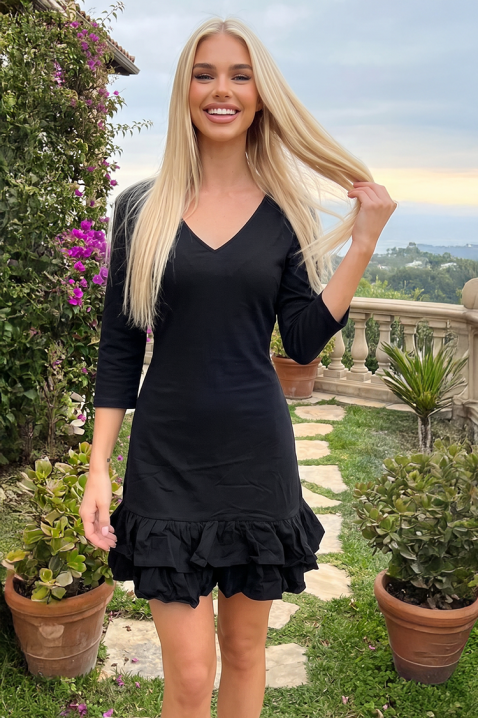 Rochie scurtă cu decolteu în V, volane și șnur la spate NERINALA BLACK, Culoare: negru, IVET.RO - Reduceri de până la -80%