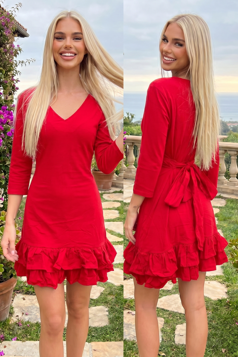 Rochie scurtă cu decolteu în V, volane și șnur la spate NERINALA RED, Culoare: roșu, IVET.RO - Reduceri de până la -80%