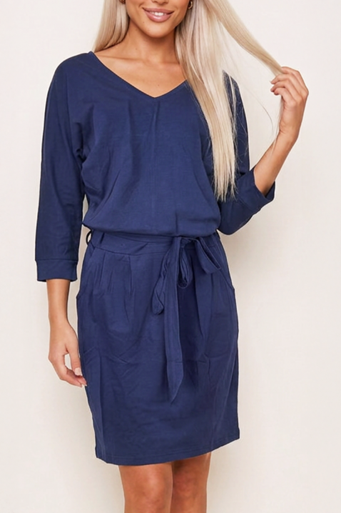 Rochie scurtă cu cordon în talie și croială lejeră LORENZALA NAVY, Culoare: bleumarin, IVET.RO - Reduceri de până la -80%