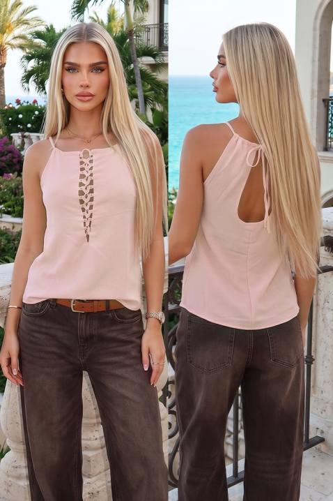 Top modern cu nod decorativ și spate decupat YVETE PINK, Culoare: roz, IVET.RO - Reduceri de până la -80%