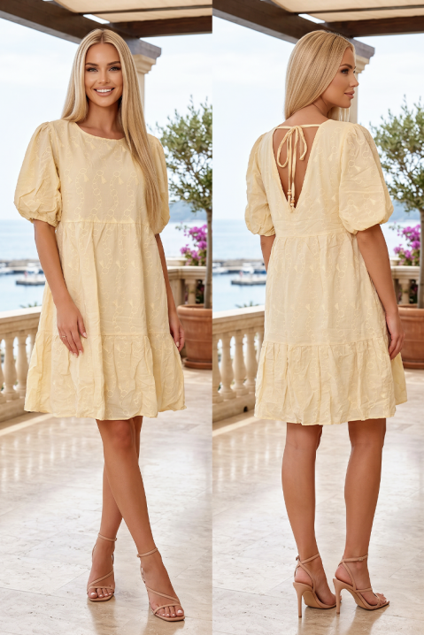 Rochie scurtă cu mâneci bufante, spate decupat și legături LUNARIANA YELLOW, Culoare: galben, IVET.RO - Reduceri de până la -80%