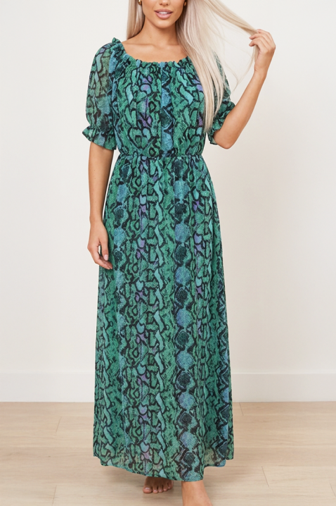 Rochie lungă cu print geometric și croială lejeră RAMIRIA TURQUA, Culoare: turcoaz, IVET.RO - Reduceri de până la -80%