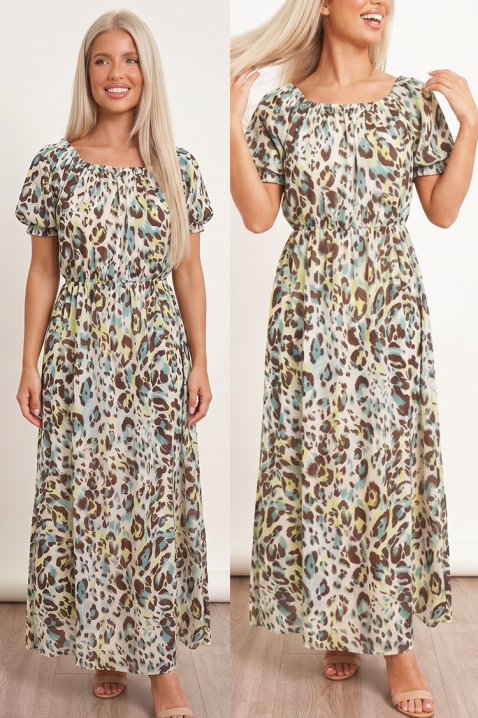 Rochie lungă cu animal print și croială lejeră RAMIRIA ECRU, Culoare: multicolor, IVET.RO - Reduceri de până la -80%