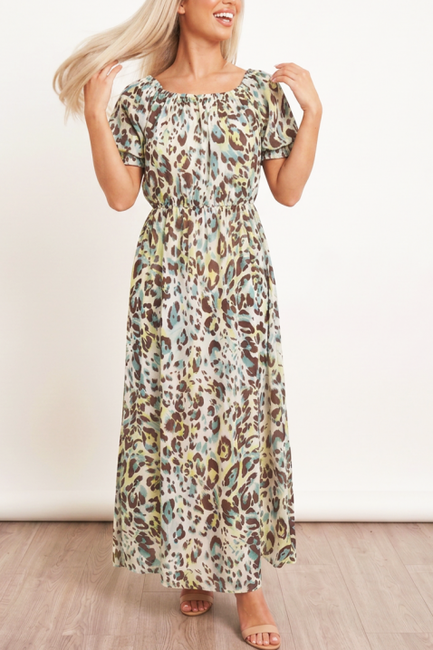 Rochie lungă cu animal print și croială lejeră RAMIRIA ECRU, Culoare: multicolor, IVET.RO - Reduceri de până la -80%