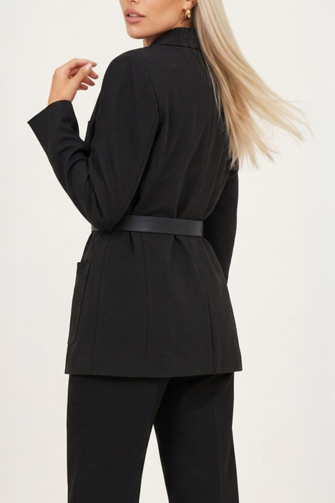 Sacou elegant de damă cu curea, rever și linie stilată VERONASA BLACK, Culoare: negru, IVET.RO - Reduceri de până la -80%