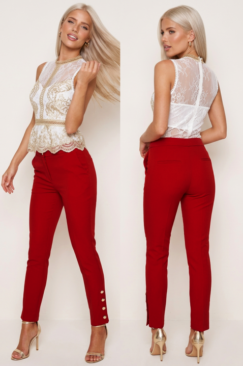 Pantaloni sofisticați pentru femei, cu talie înaltă și nasturi aurii VALDONA RED, Culoare: roșu, IVET.RO - Reduceri de până la -80%