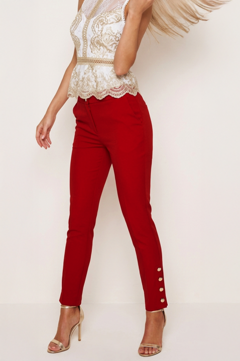 Pantaloni sofisticați pentru femei, cu talie înaltă și nasturi aurii VALDONA RED, Culoare: roșu, IVET.RO - Reduceri de până la -80%