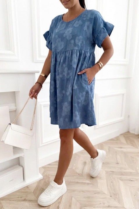 Rochie scurtă lejeră cu floral print, buzunare și mâneci cu detalii MAJESTICA BLUE, Culoare: albastru, IVET.RO - Reduceri de până la -80%