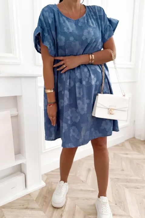 Rochie scurtă lejeră cu floral print, buzunare și mâneci cu detalii MAJESTICA BLUE, Culoare: albastru, IVET.RO - Reduceri de până la -80%