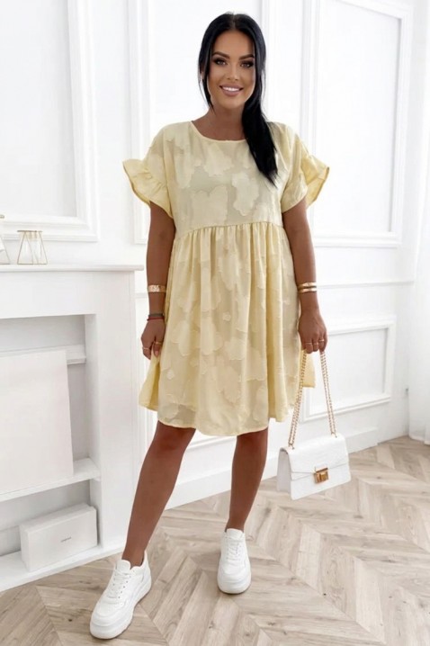 Rochie scurtă lejeră cu floral print, buzunare și mâneci cu detalii MAJESTICA YELLOW, Culoare: galben, IVET.RO - Reduceri de până la -80%