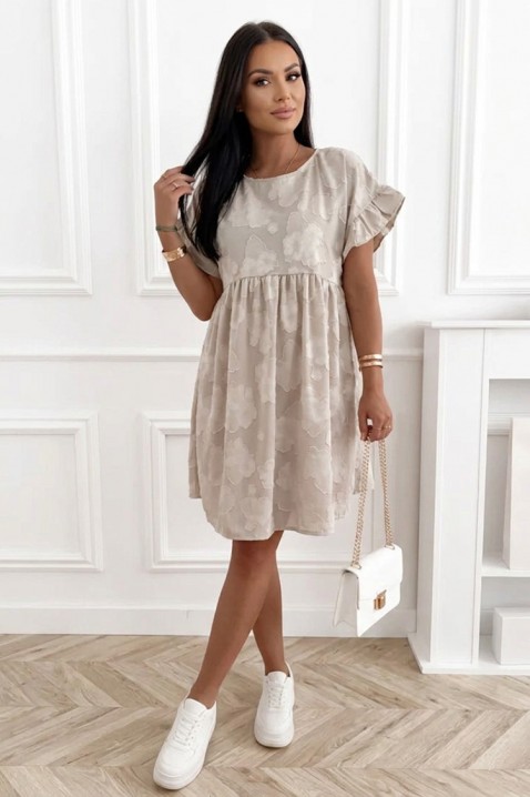 Rochie scurtă lejeră cu floral print, buzunare și mâneci cu detalii MAJESTICA BEIGE, Culoare: bej, IVET.RO - Reduceri de până la -80%
