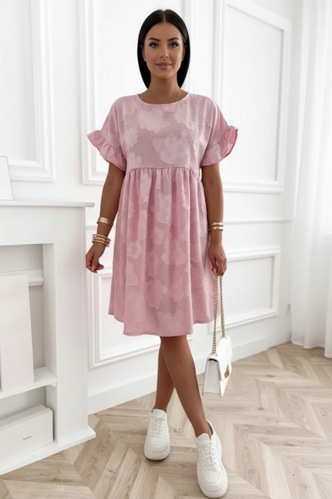 Rochie scurtă lejeră cu floral print, buzunare și mâneci cu detalii MAJESTICA PINK, Culoare: roz, IVET.RO - Reduceri de până la -80%