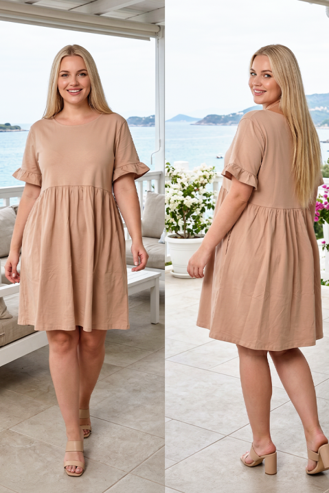 Rochie de vară cu mâneci scurte și volane fine LIBRESA BEIGE, Culoare: bej, IVET.RO - Reduceri de până la -80%