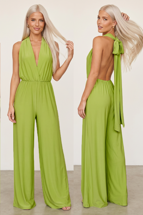 Salopetă sexy pentru femei cu spatele gol și siluetă elegant evazată VIRELINA LIME, Culoare: lime, IVET.RO - Reduceri de până la -80%