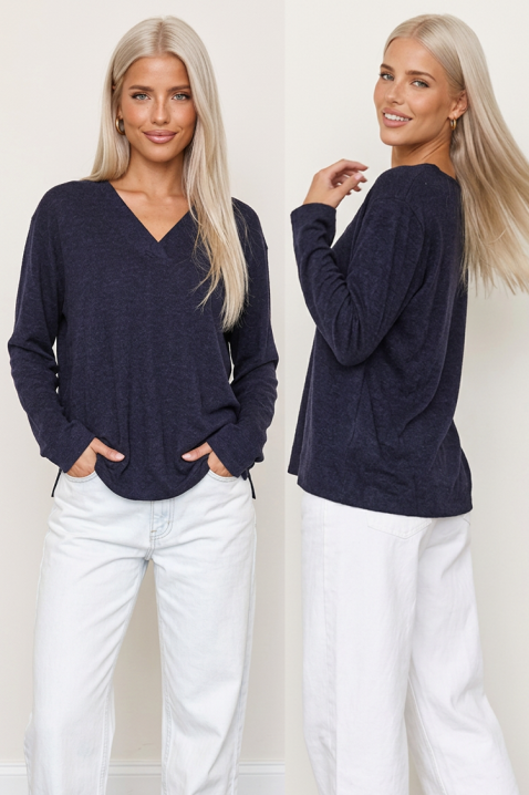 Bluză damă casual cu decolteu în V și mâneci lungi GRIFOLSA NAVY, Culoare: bleumarin, IVET.RO - Reduceri de până la -80%