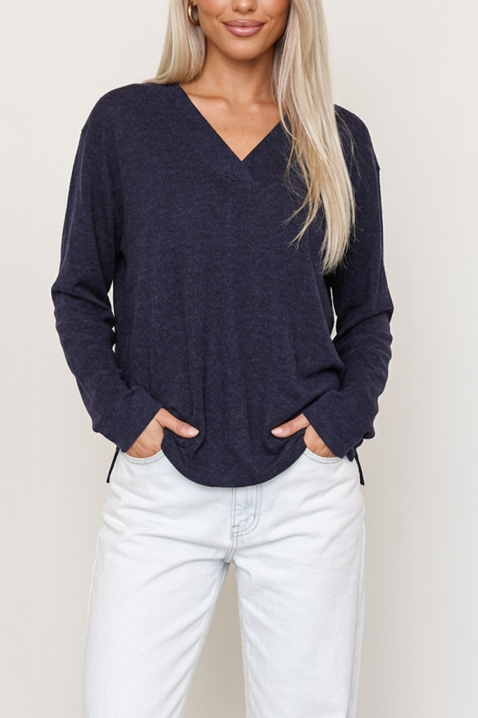 Bluză damă casual cu decolteu în V și mâneci lungi GRIFOLSA NAVY, Culoare: bleumarin, IVET.RO - Reduceri de până la -80%