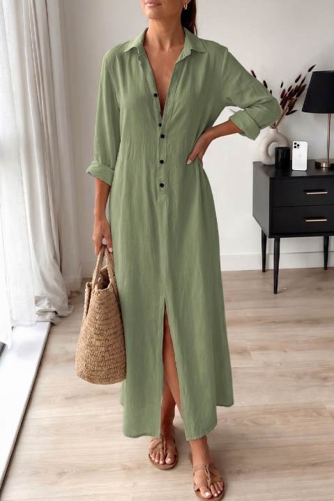 Rochie lungă, lejeră, în stil cămașă, cu nasturi JULIDIANA GREEN, Culoare: verde, IVET.RO - Reduceri de până la -80%