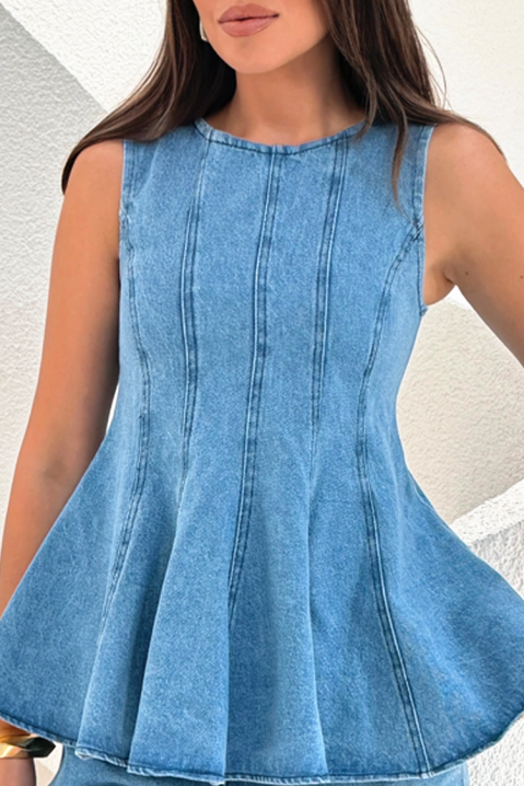 Set de damă din denim cu top evazat și pantaloni scurți EFORISIA, Culoare: denim, IVET.RO - Reduceri de până la -80%