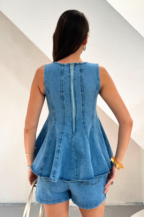 Set de damă din denim cu top evazat și pantaloni scurți EFORISIA, Culoare: denim, IVET.RO - Reduceri de până la -80%
