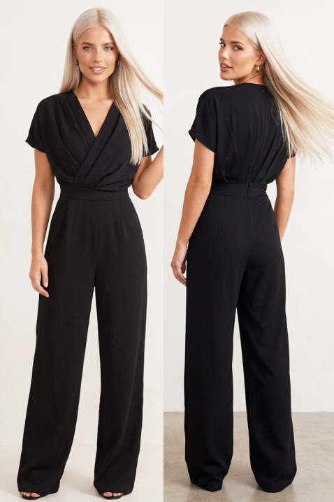 Salopetă pentru femei cu decolteu în V și pantaloni largi MORDESA BLACK, Culoare: negru, IVET.RO - Reduceri de până la -80%