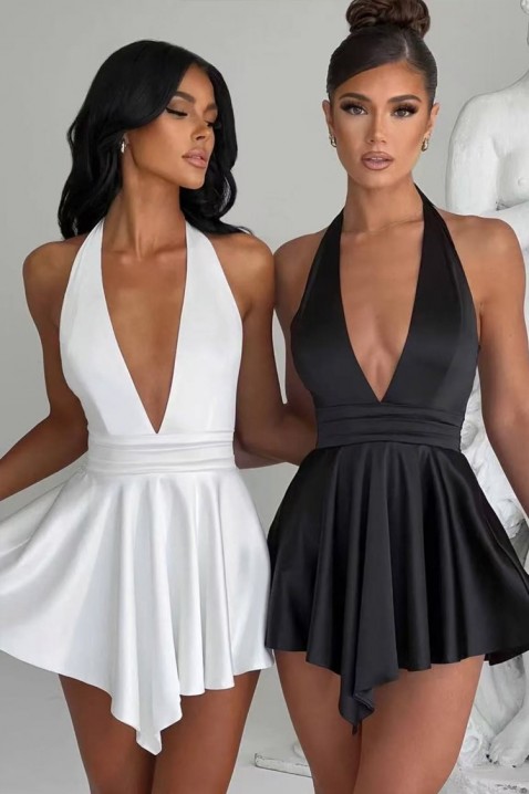 Salopetă scurtă sexy pentru femei, cu decolteu adânc în V VESPERINA WHITE, Culoare: alb, IVET.RO - Reduceri de până la -80%