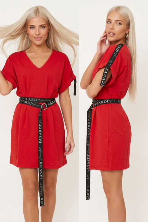 Rochie sport-elegantă scurtă cu decolteu în V și benzi decorative VARELINA RED, Culoare: roșu, IVET.RO - Reduceri de până la -80%