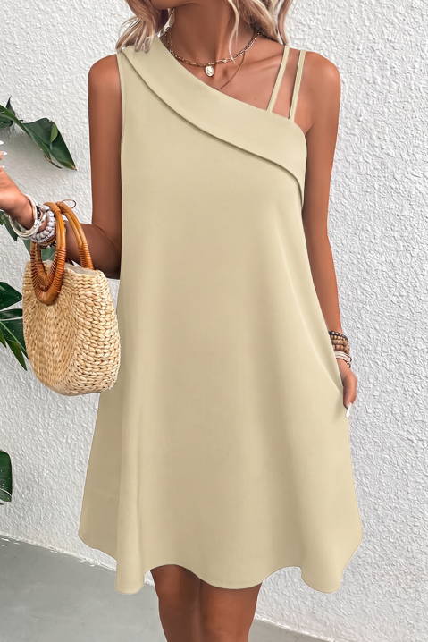 Rochie scurtă elegantă cu decolteu asimetric și croială lejeră IVRINIA BEIGE, Culoare: bej, IVET.RO - Reduceri de până la -80%