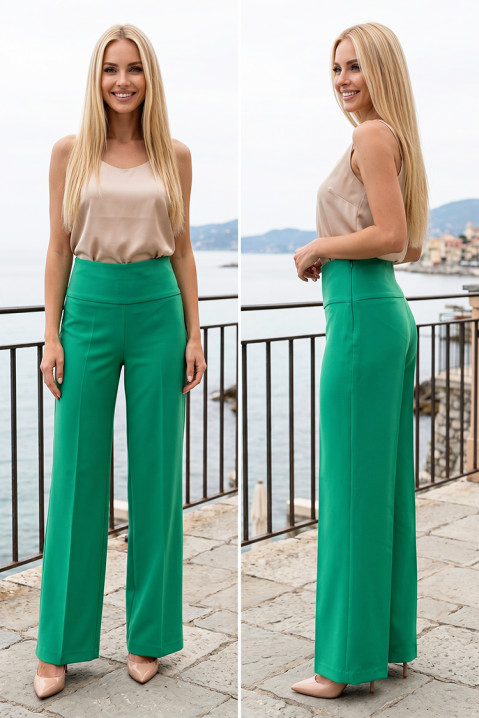 Pantaloni lungi eleganți pentru femei, cu talie înaltă și picioare largi ELEMINTA GREEN, Culoare: verde, IVET.RO - Reduceri de până la -80%