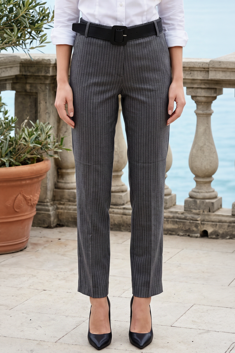 Pantaloni eleganți pentru femei, cu dungi, talie înaltă și curea BATILDA GREY, Culoare: gri, IVET.RO - Reduceri de până la -80%