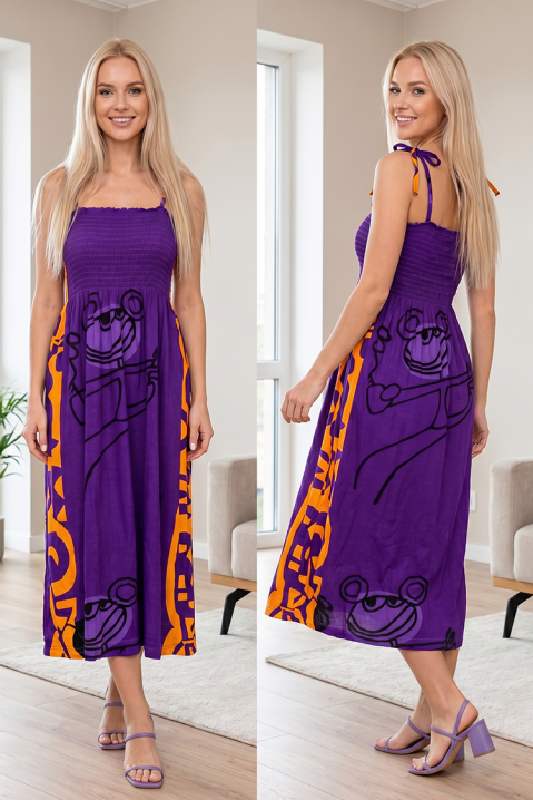 Rochie midi elastică cu șnururi și print artistic TAILORINA PURPLE, Culoare: lila, IVET.RO - Reduceri de până la -80%