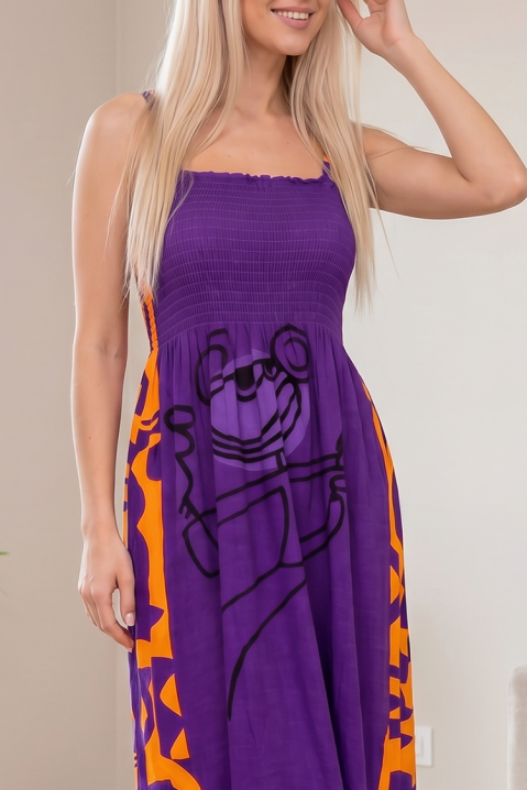 Rochie midi elastică cu șnururi și print artistic TAILORINA PURPLE, Culoare: lila, IVET.RO - Reduceri de până la -80%