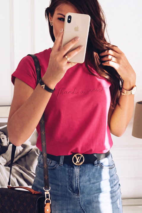 Tricou de damă casual cu inscripție decorativă și croială lejeră RUBIMNZA FUCHSIA, Culoare: roșu,fuchsia, IVET.RO - Reduceri de până la -80%