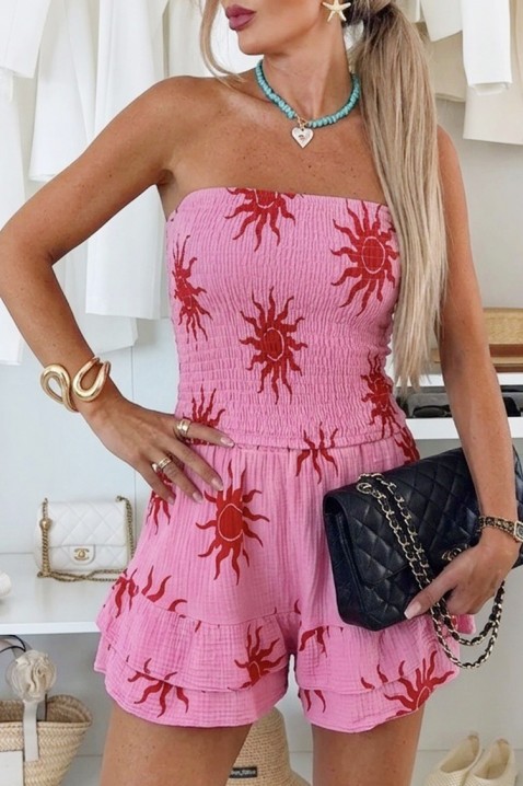 Salopetă scurtă pentru femei, cu croială lejeră și parte superioară elastică JERDANIA PINK, Culoare: roz, IVET.RO - Reduceri de până la -80%