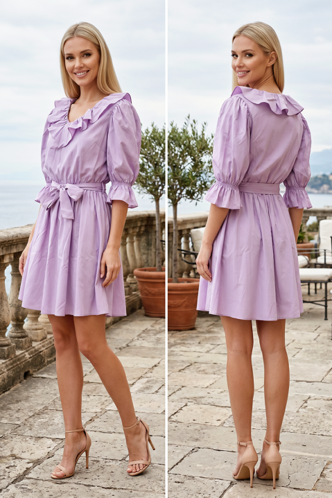 Rochie scurtă de vară, evazată, cu volane și curea DENINZA LILA, Culoare: lila, IVET.RO - Reduceri de până la -80%